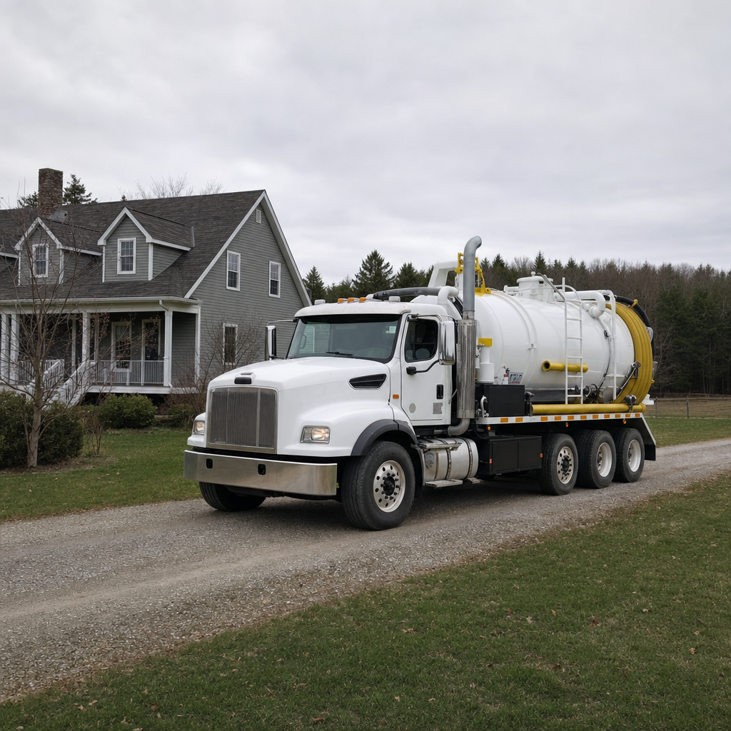 Septic vacuum truck arriving at a West New York home for same-day emergency service